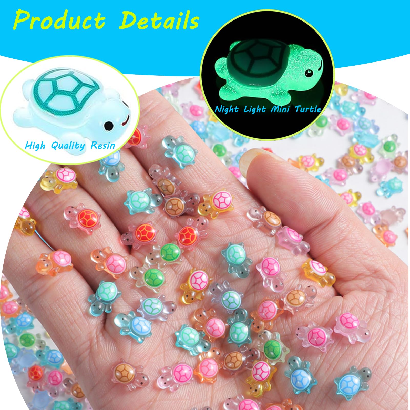 200 Stück Mini Schildkröten, Leuchtende Resin Figuren, Bunte Mini Turtles für Deko, DIY Micro Landschaft, Garten, Party, Puppenhaus, 11 * 7mm, Transparente Box