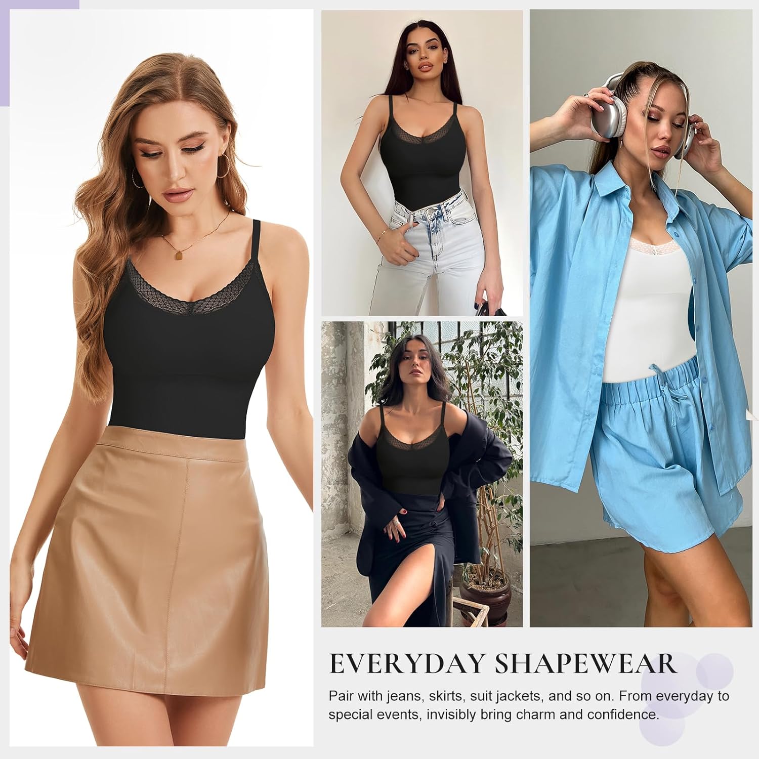 V Neck Compression Tank Tops for Women Tummy Control Shapewear Cami Shaper Seamless Body Shaping Tank Tops Lace - Image 5