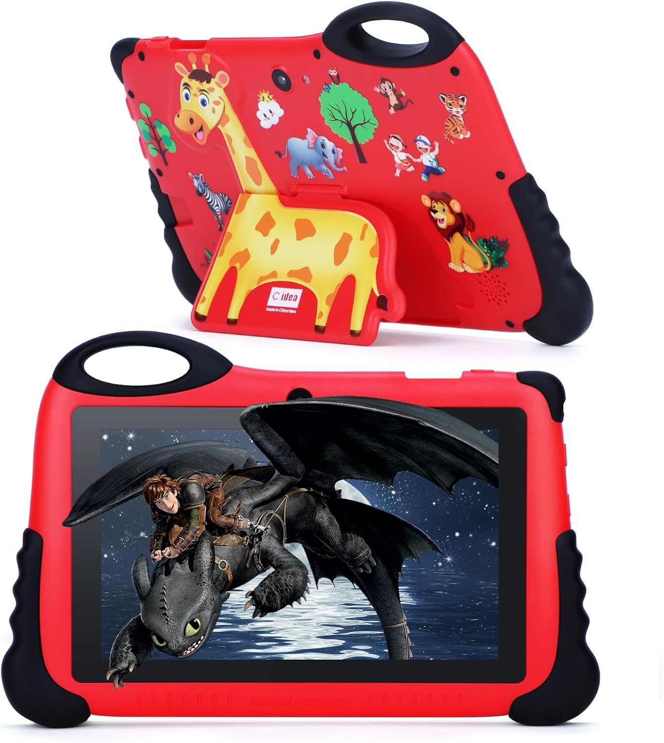 C idea Android 13 Kids Tablet, 7-inch Tablet for Toddler, 4GB RAM+32GB ROM, 1024x600 HD Screen, Parental Controls, Pre-Installed iWawa, Portable Tablets with Silicone Protective case (Red)