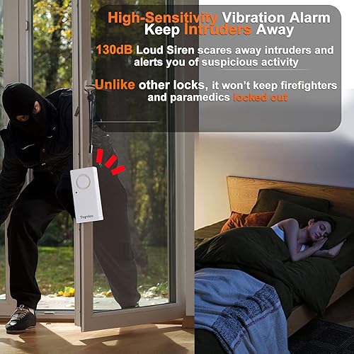 Miniatura 3 de Topvico Alarma de vibración activada para manija de puerta, alarma portátil de viaje de hotel, seguridad inalámbrica para el hogar de 130 dB para