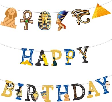 Egypt Birthday Party Banner, Egyptian Happy Birthday Banner, Egyptian Party Decorations, Ancient Egypt Party Decorations, Suit for Cleopatra, King Tut, Pharaoh, Pyramid Themed Decor Pre-Assembled