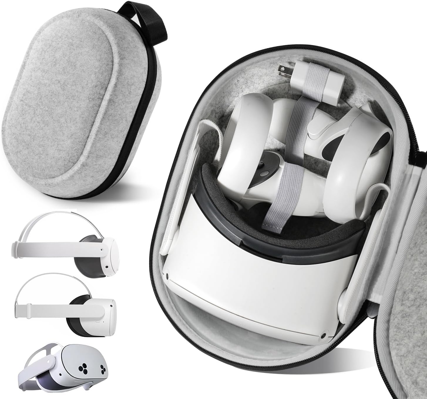 Compact Hard Carrying Case Compatible with Oculus Meta Quest 3S/Quest 3/Quest 2/Apple Vision Pro, Accessories Travel Case with Lens Protector Cover, Ultra-Sleek Design