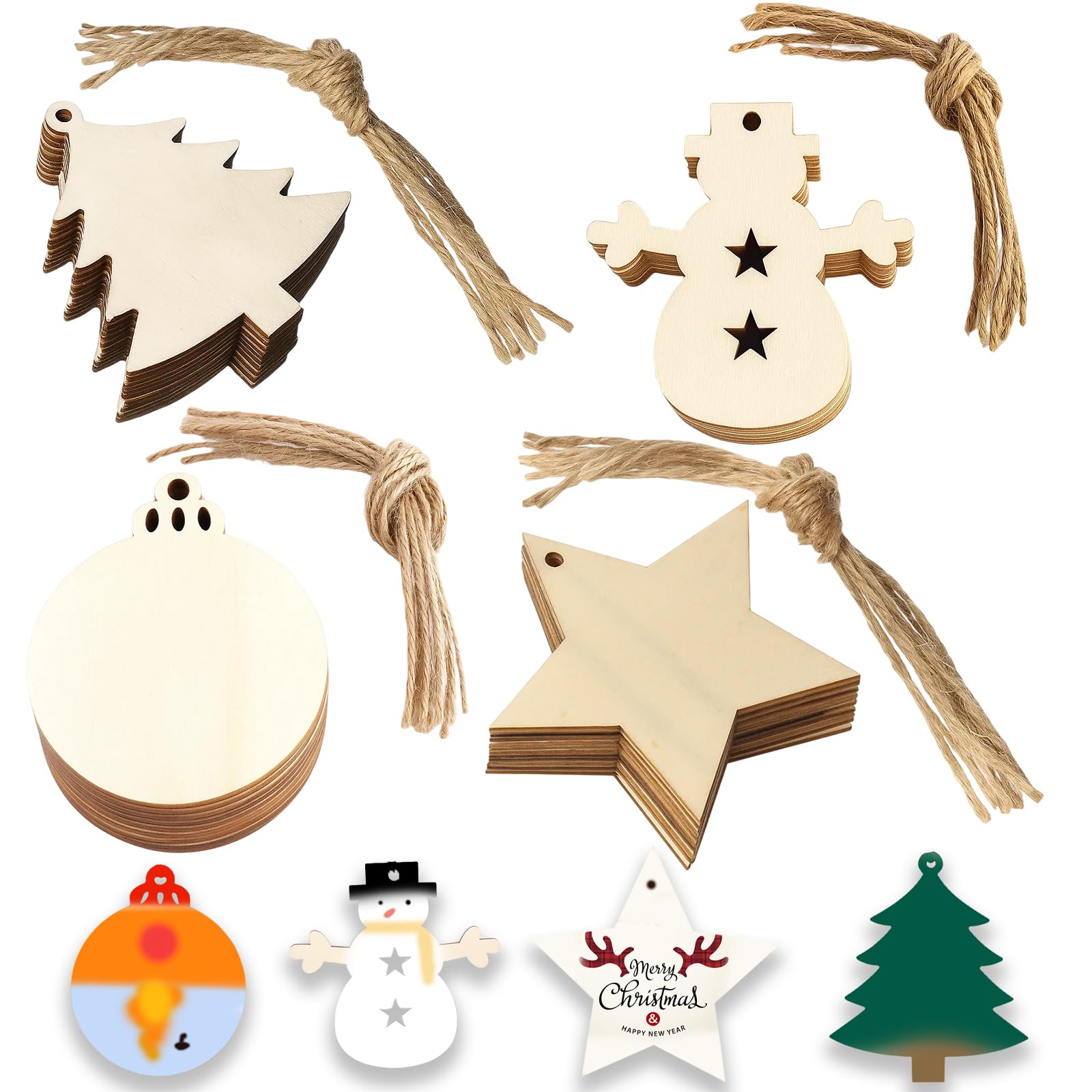 40 Pcs Christmas Crafts, Christmas Crafts For Adults, Wooden Xmas Tree Decorations, Make Your Own Ornaments, Suitable For Place That Requires Decoration (Star, Tree, Snowman, Disc)
