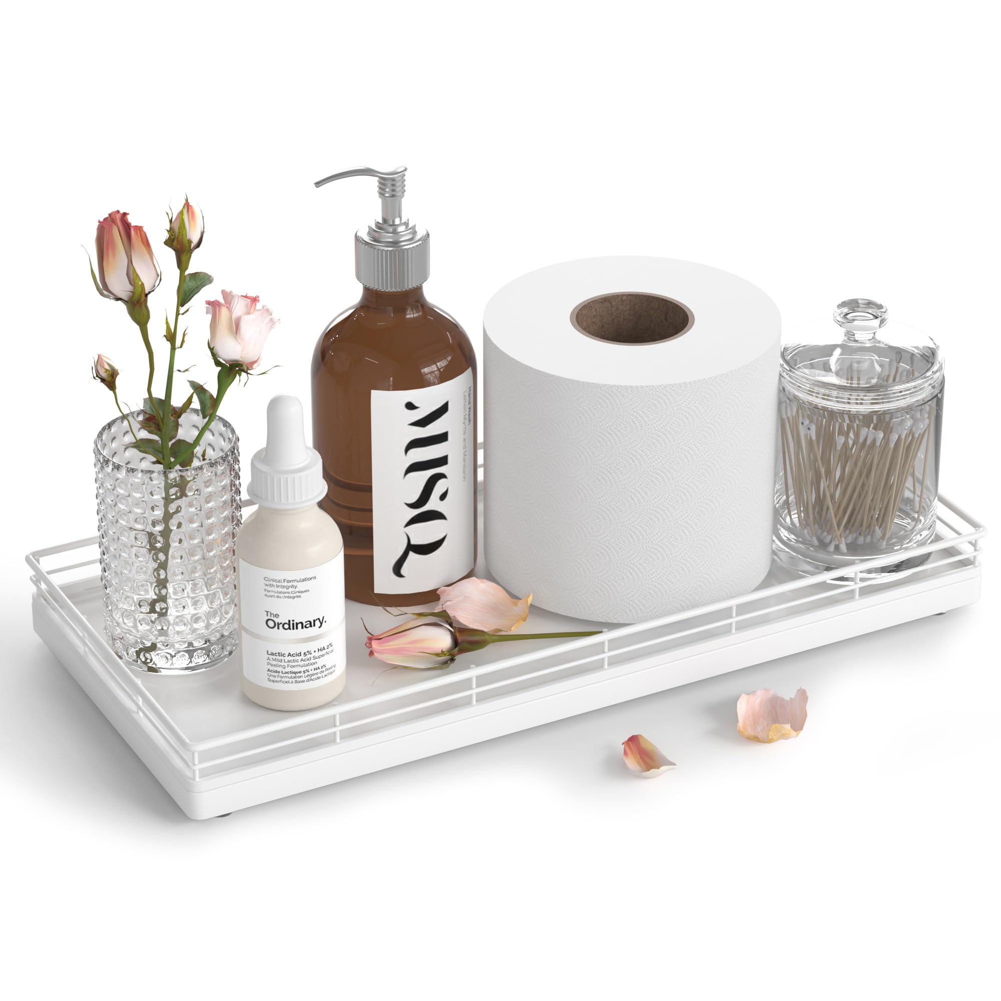 Oak Bathroom Toilet Tank Tray, 13" Wood Toilet Paper Storage Basket Tray Back of Toilet Basket Organizer,for Perfume Makeup Candle Kitchen Counter Coffee Table Decor White