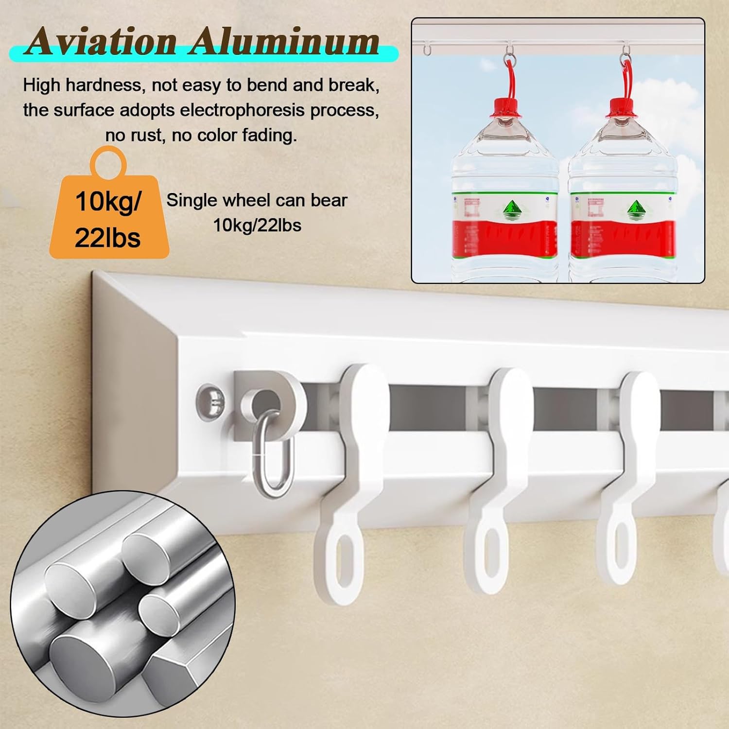 Side Wall Mount Curtain Rod/track for Closet, 5feet 8ft 10ft 12ft 18feet 20ft 30ft Custom Seamless Room Separation Rail Gliders, for Studio/Apartment/Hospital/Kindergarten, Not Bendable Aluminum(8.5ft