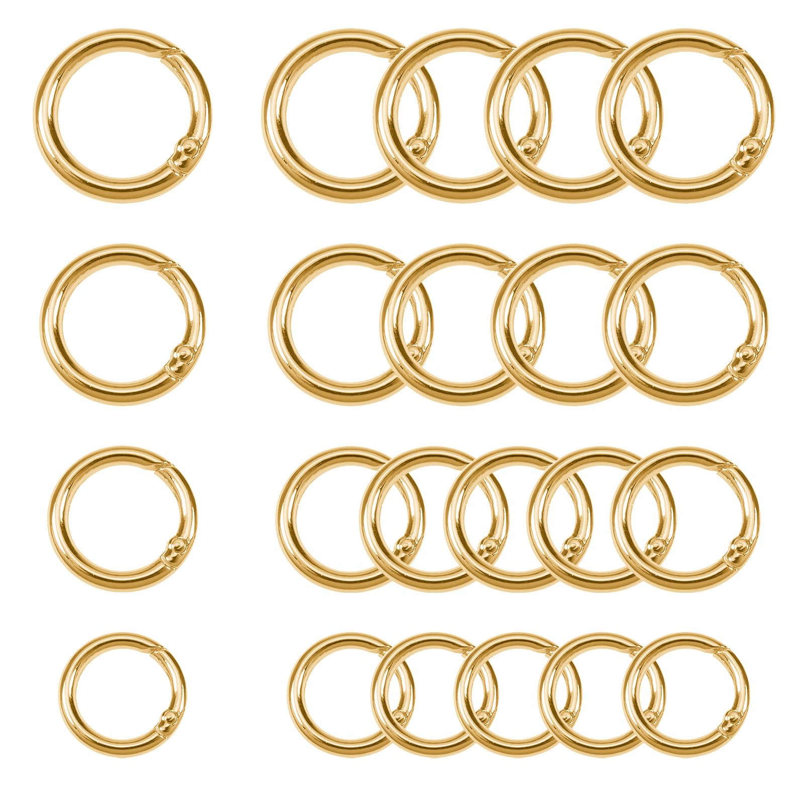 TOAOB Pack of 20 Carabiner Rings, Zinc Alloy, Gold, 20/25/30/35 mm, 20 Pieces