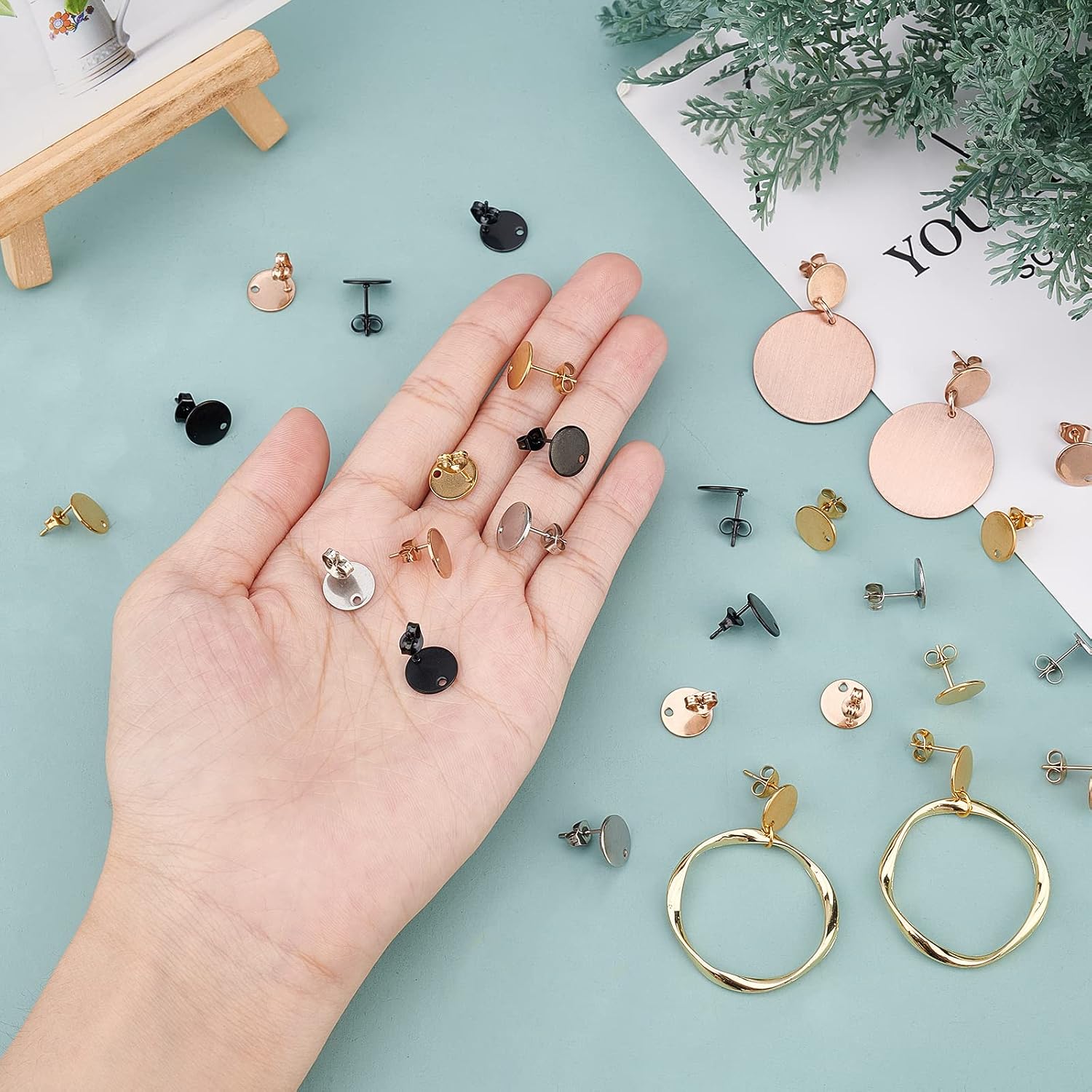 UNICRAFTALE About 4 Mixed Colors Stud Earrings 40pcs(20Pairs) Stainless Steel Stud Earring with Ear Nuts 0.8mm Pin Flat Round Earring Post with Loop Earring Studs Components for Jewelry Making - Image 4