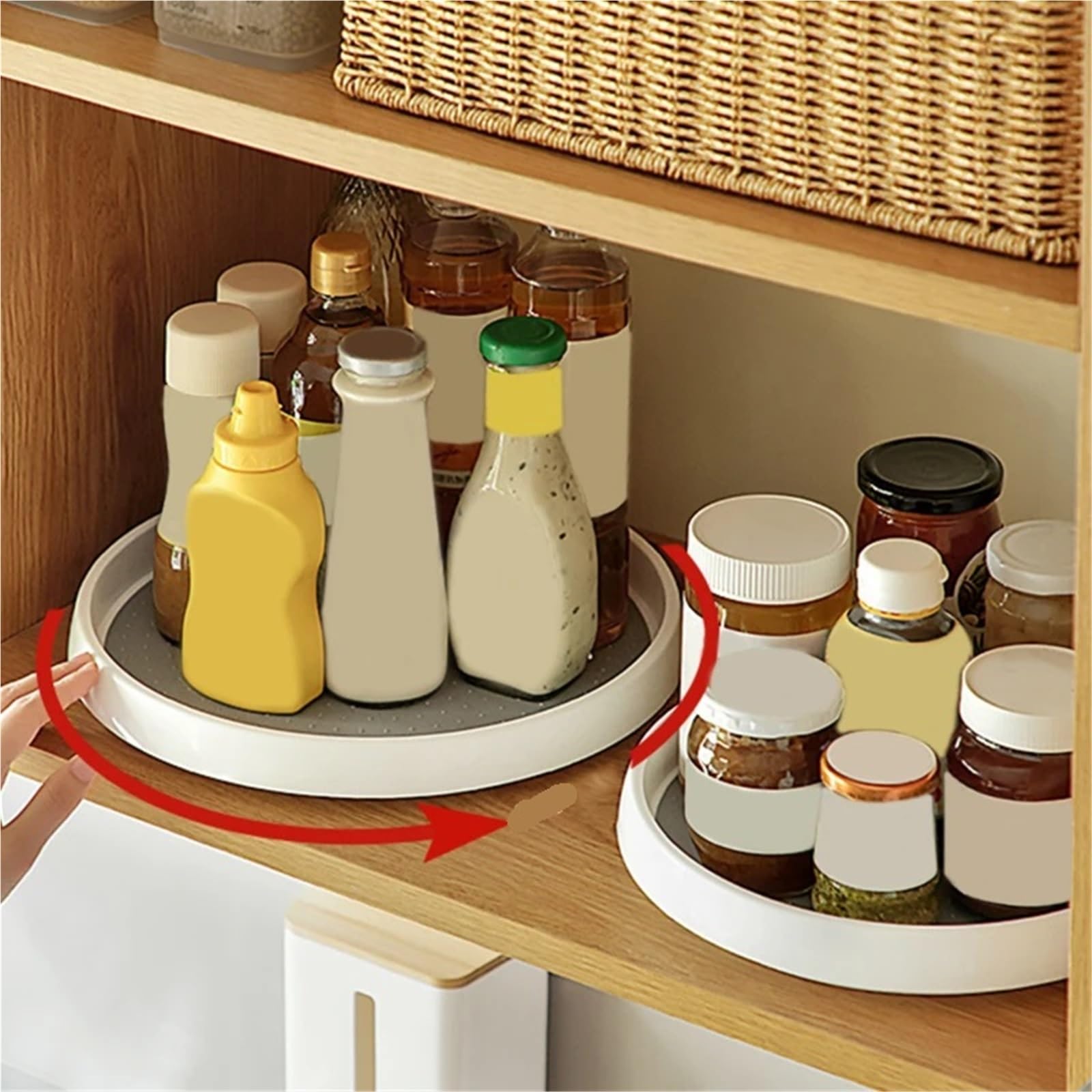 Estante giratorio for especias de 2 piezas, bandeja almacenamiento multifuncional for encimera cocina, estante for cosméticos y condimentos para Nevera, Cocina(3x30cm)