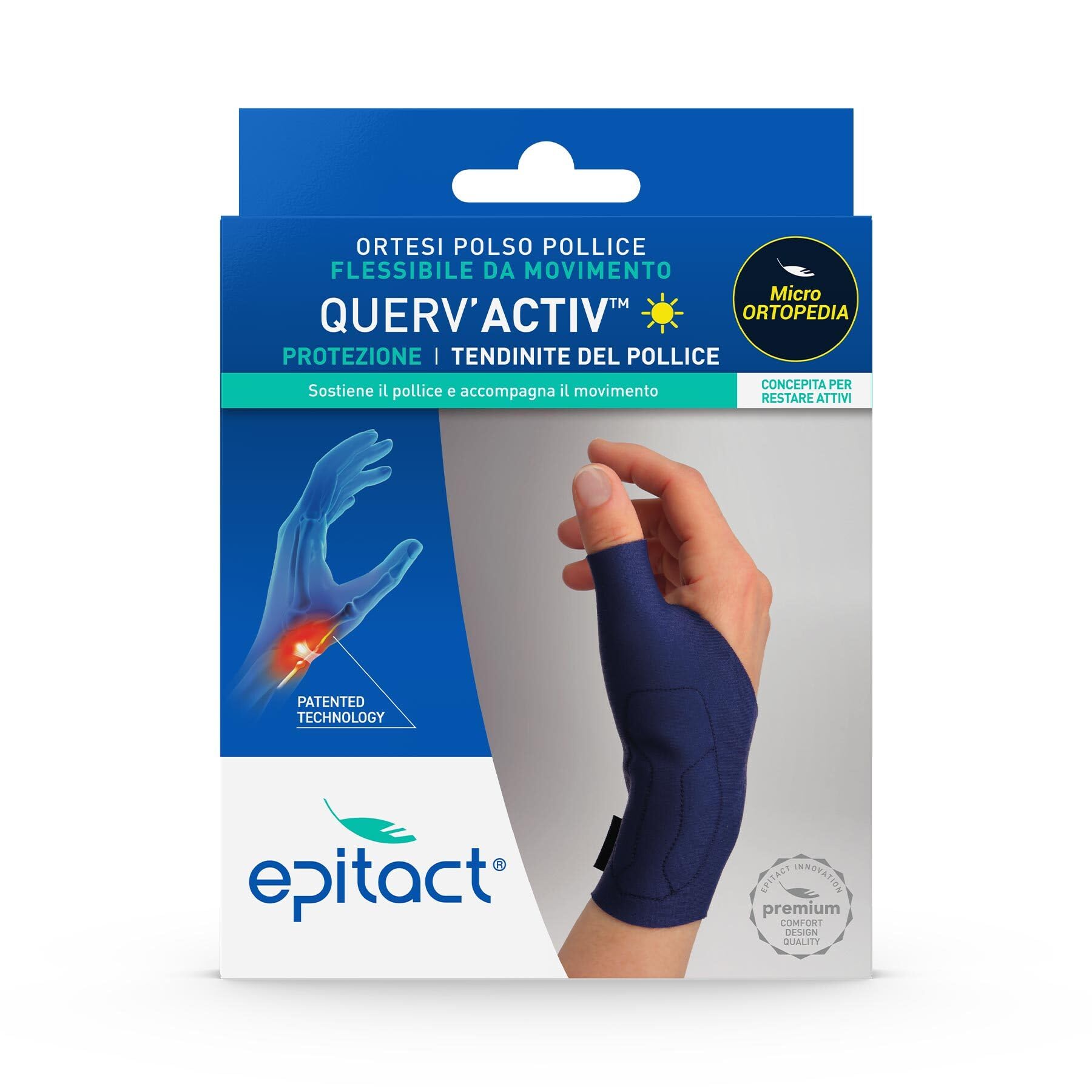 Epitact | Tutore Polso-Pollice QuervActiv | Tendinite di De Quervain, Tendinite del Pollice | Allevia il Dolore alla Base del Pollice Durante le Attività Quotidiane (M, Destra)