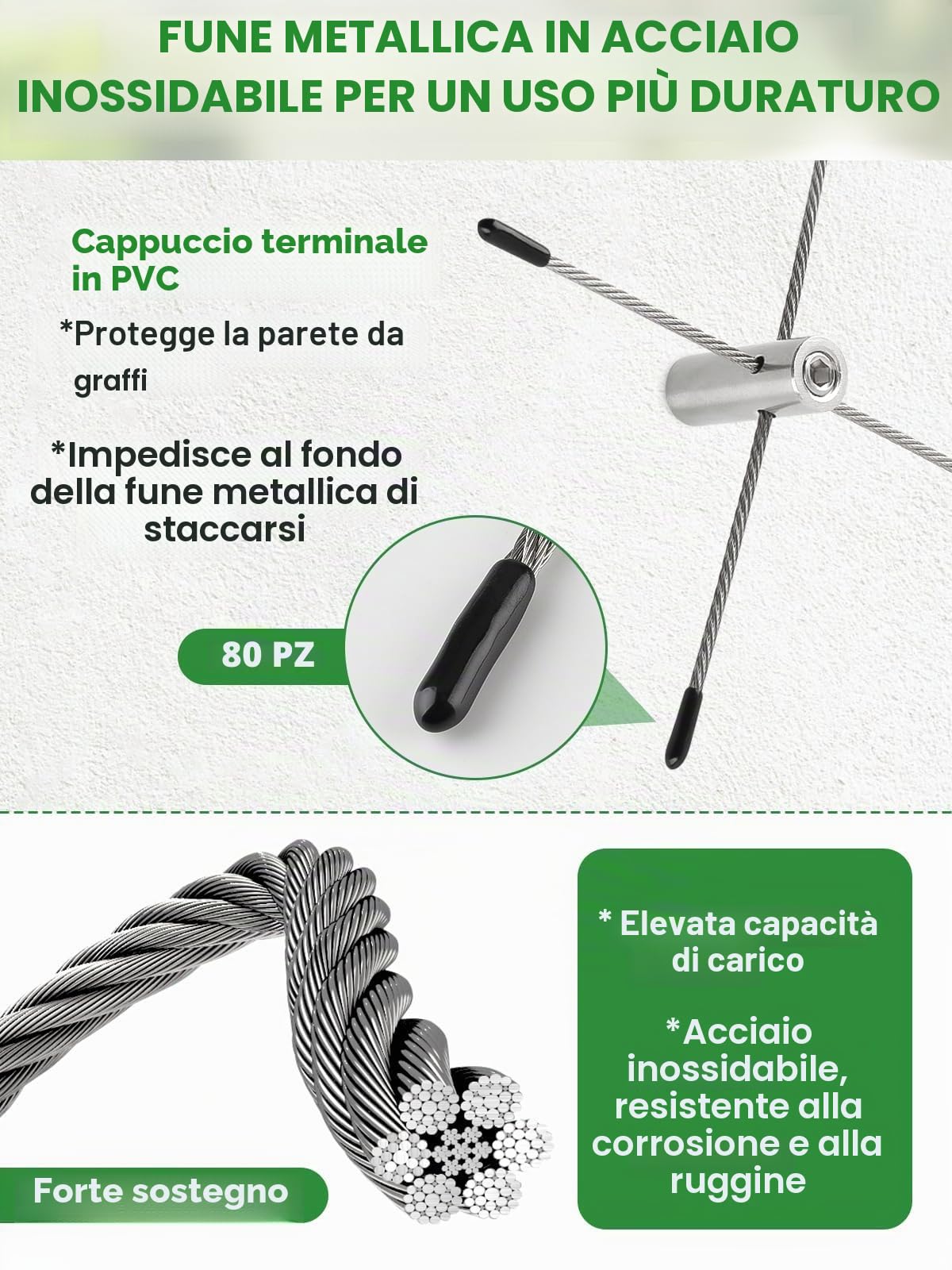TOROKOM 185PZ Kit Tralicci da Giardino 30m per Piante Rampicanti, Acciaio Inox T316 Resistente, Sistema di Sostegno a Parete per Fiori e Viti
