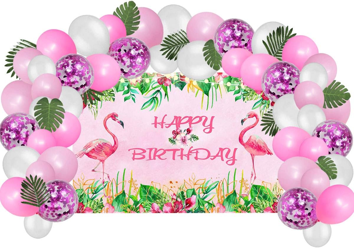 Flamingo Birthday Party Supplies Decorations, Pink Flamingo Backdrop With Balloons Kit For Kids Photo Background, Gift For Girls
