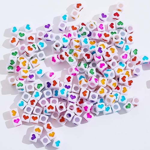 Miniatura 4 de Xeahung 200PCS Acrílico Cuadrado Letra Granos Corazón Patrón Multicolor 0.236x0.236 in