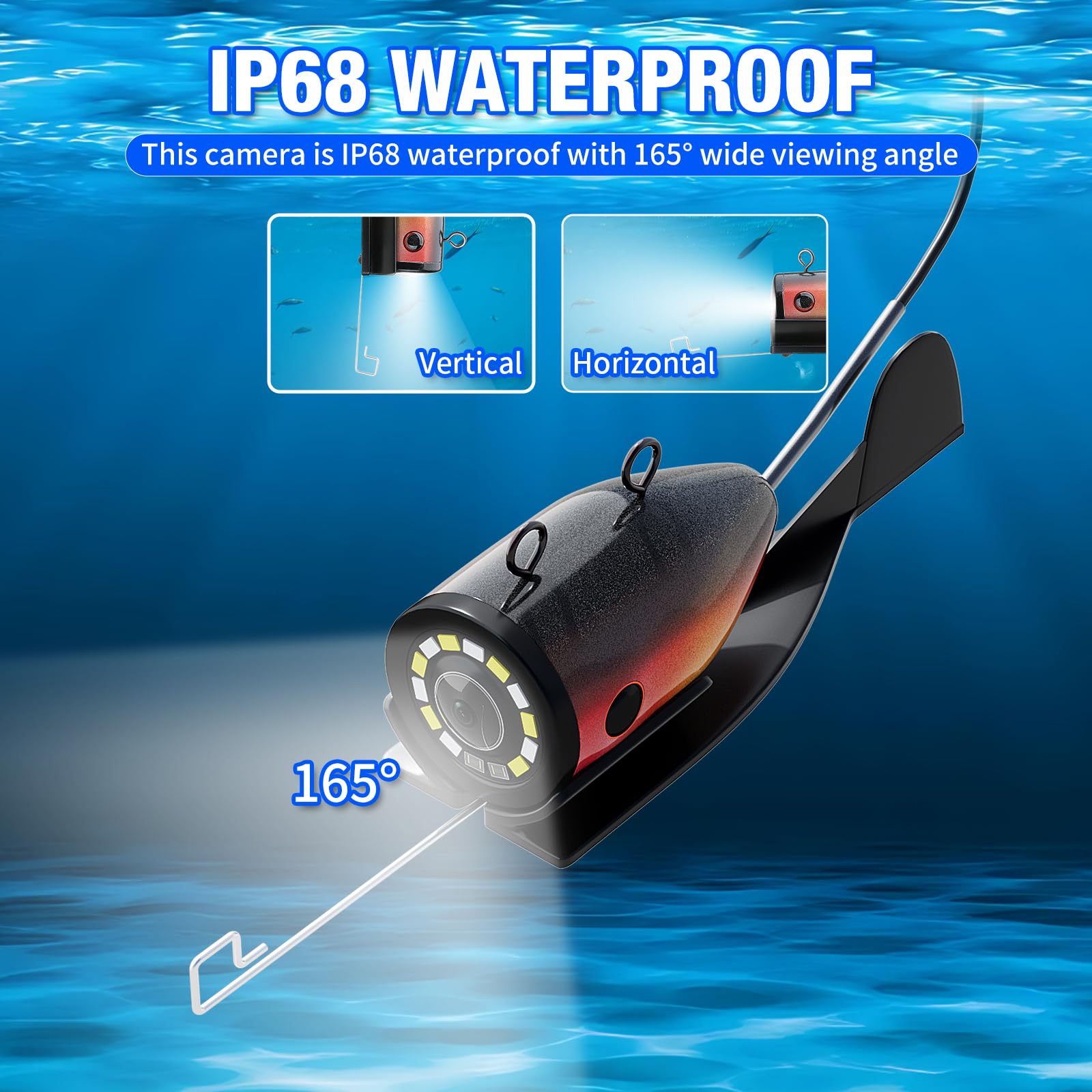 Fishfinder con Pantalla IPS de 4,3” Cámara de Pesca Submarina con Visión Nocturna, Localizador de Peces IP68 Impermeable, Batería 8500mAh, Portátil 1200TVL HD para Pesca en Hielo, Lago y Mar