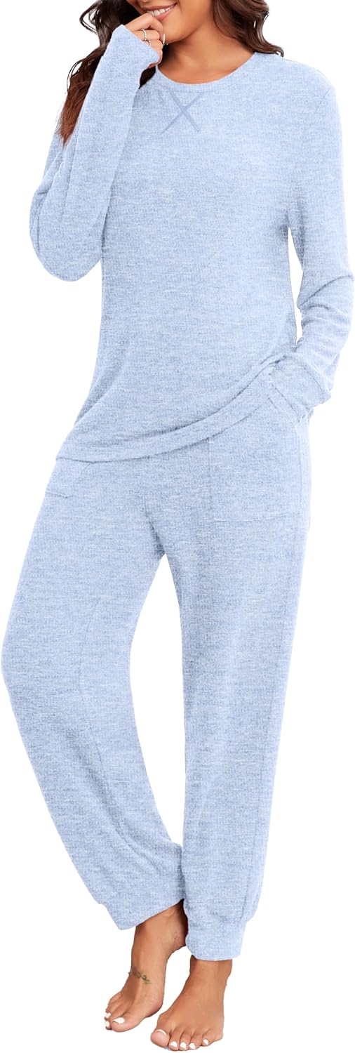 PrinStory Womens Pajama Sets Long Sleeve Pajamas Soft Pjs Sets for Women 2 Piece Lounge Set Loungewear with Pockets
