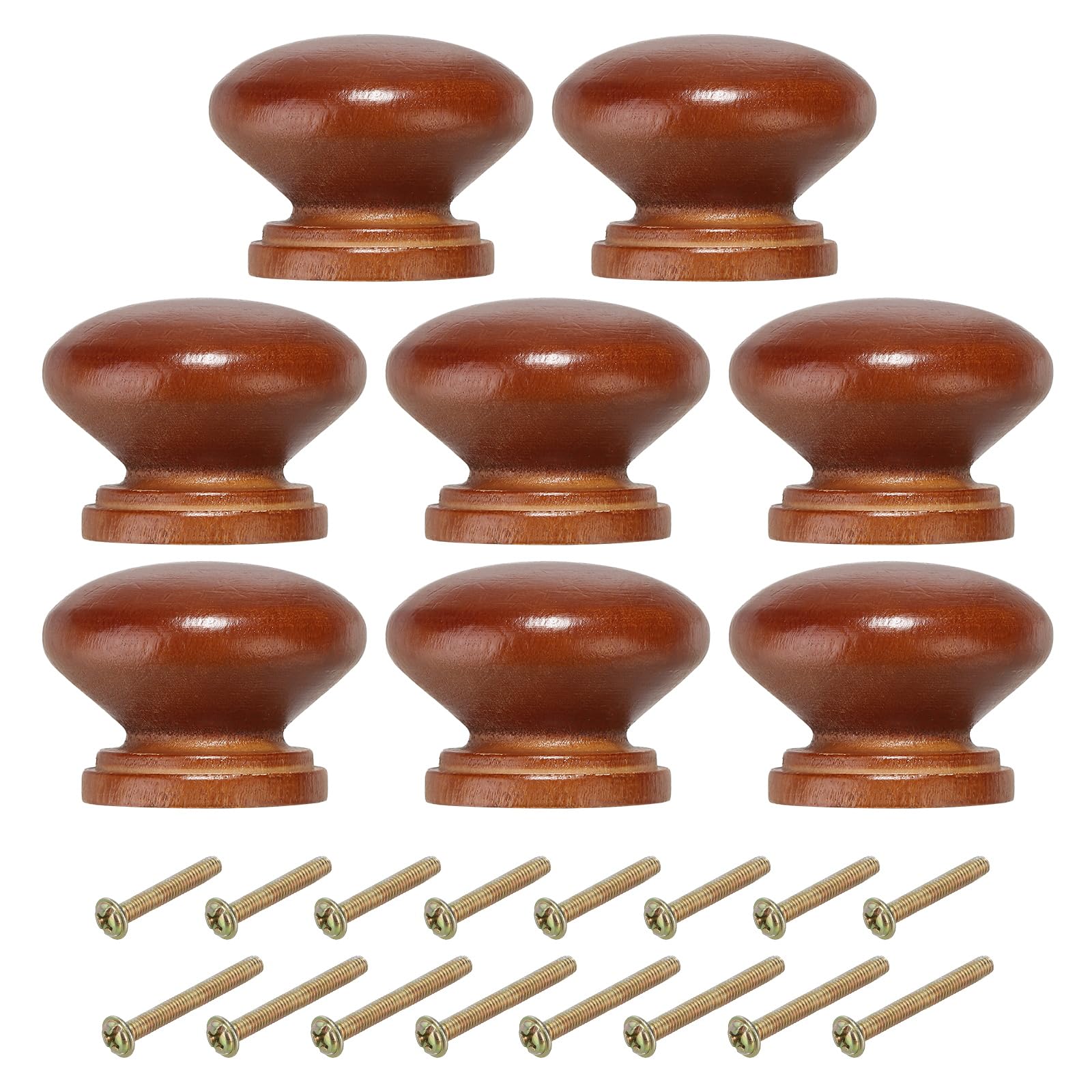 PATIKIL 1-3/8 Inch Round Brown Wood Drawer Knobs, 8 Pack with Screws for Kitchen Cupboard Furniture Door