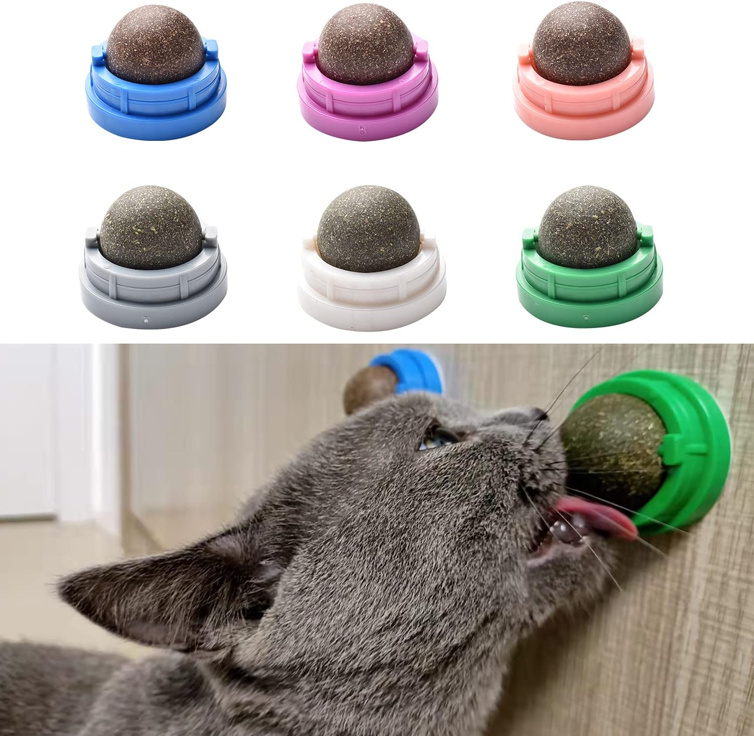 Bisogoon 6 Piece Cat Toys，Catnip Ball Toys，Catnip Balls for Cats Wall，Cat Licking Treats Toys for Cats Kitten