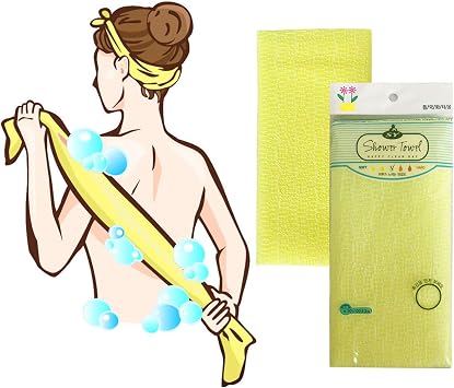 Premium Exfoliating Washcloth TowelYellow Korean Loofah Bath Sponge Long Back Scrubber African Bath Sponge African Long Net for Shower/It Be Softer as You use.By NOPIGO