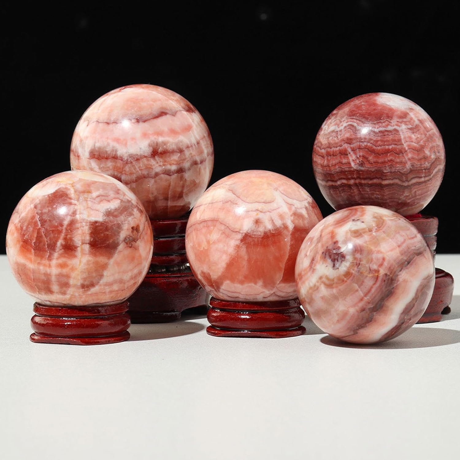 Gemstones Crafts Pork Stone Sphere Rhodochrosite Quartz Crystal Ball Sphere Hand Carved Crystal Home Feng Shui Ornaments, Gift Men Women,Diameter 3.5in