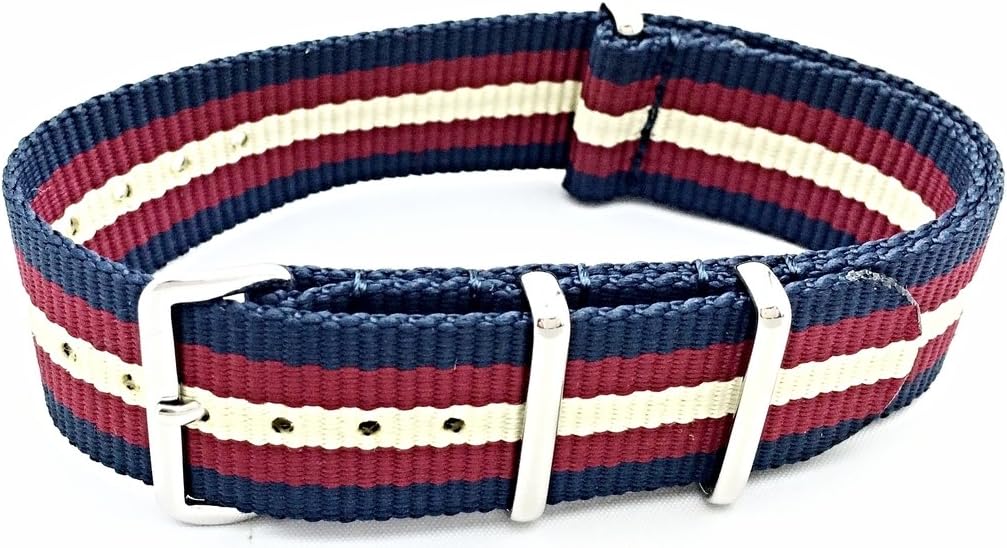 NewLife 22mm Tan/Red/Navy Blue, Nylon Fabric Watchband | Vintage, Heavy Duty, Military Style Replacement Wrist Watchstrap that brings to Any Watch for Men and Women - Navy Blue/Red/Tan