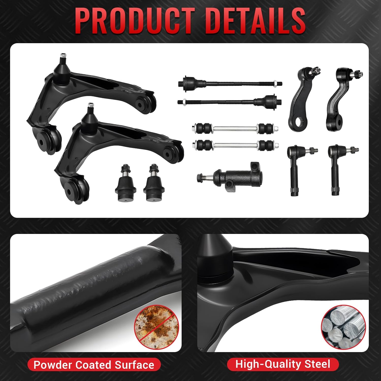 PZ 13pc Front Upper Control Arms Suspension Kit for 2001-2010 Chevy Silverado GMC Sierra 1500 HD 2500 2500HD 3500 3500HD Suburban Avalanche Yukon XL 2500 Ball Joints Tie Rod Sway Bar Links K620054