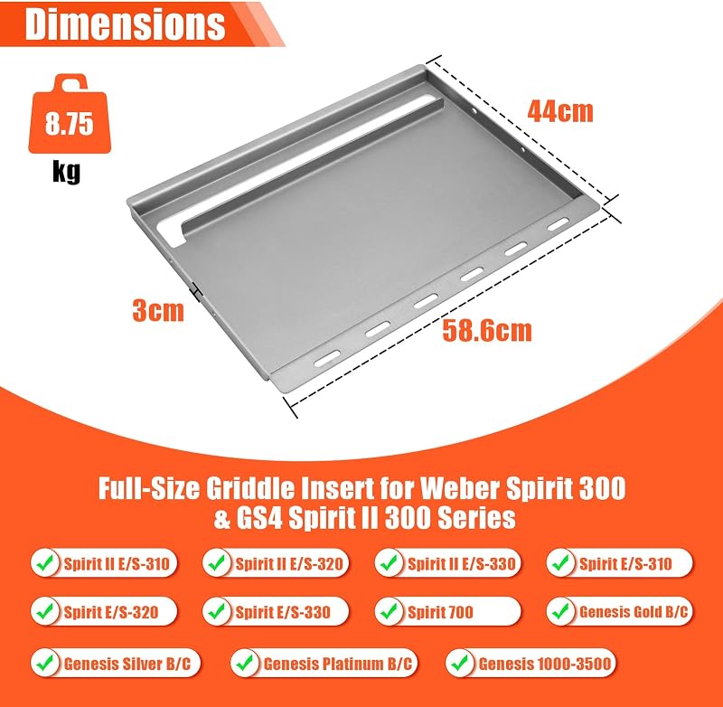 Denmay 58,6 x 44 cm Plancha Grillező Lap Weber Spirit 300 Sorozathoz - Univerzális Vaslemez E310 E320 E330 S310 S320 S330 Modellekhez