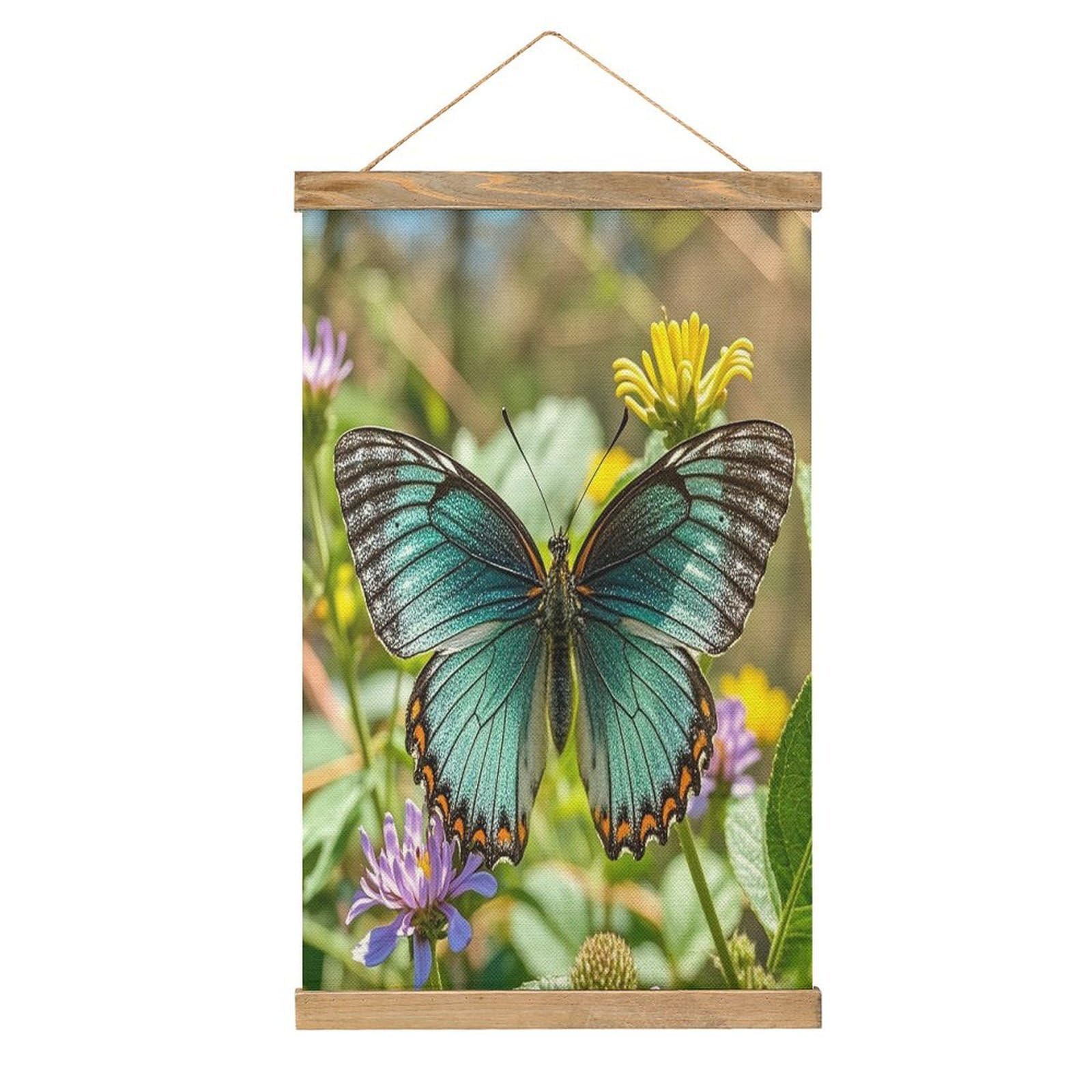 FekiLoot Charming Butterfly Wall Art Poster Hanger Frame Linen Wall Art Decor Vintage Hanging Poster Hanging Wall Decor Rustic Retro Wall Art Print for Living Room Decor 20.4 X 13.1Inches