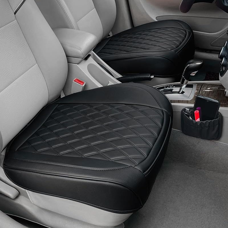 2 Pack Leather Front Car Seat Bottom Covers Black | PU leather,Waterproof, Full Wrap, Non-slip, with Storage Pocket, Universal Fit for Sedan Truck SUV, Easy to Install