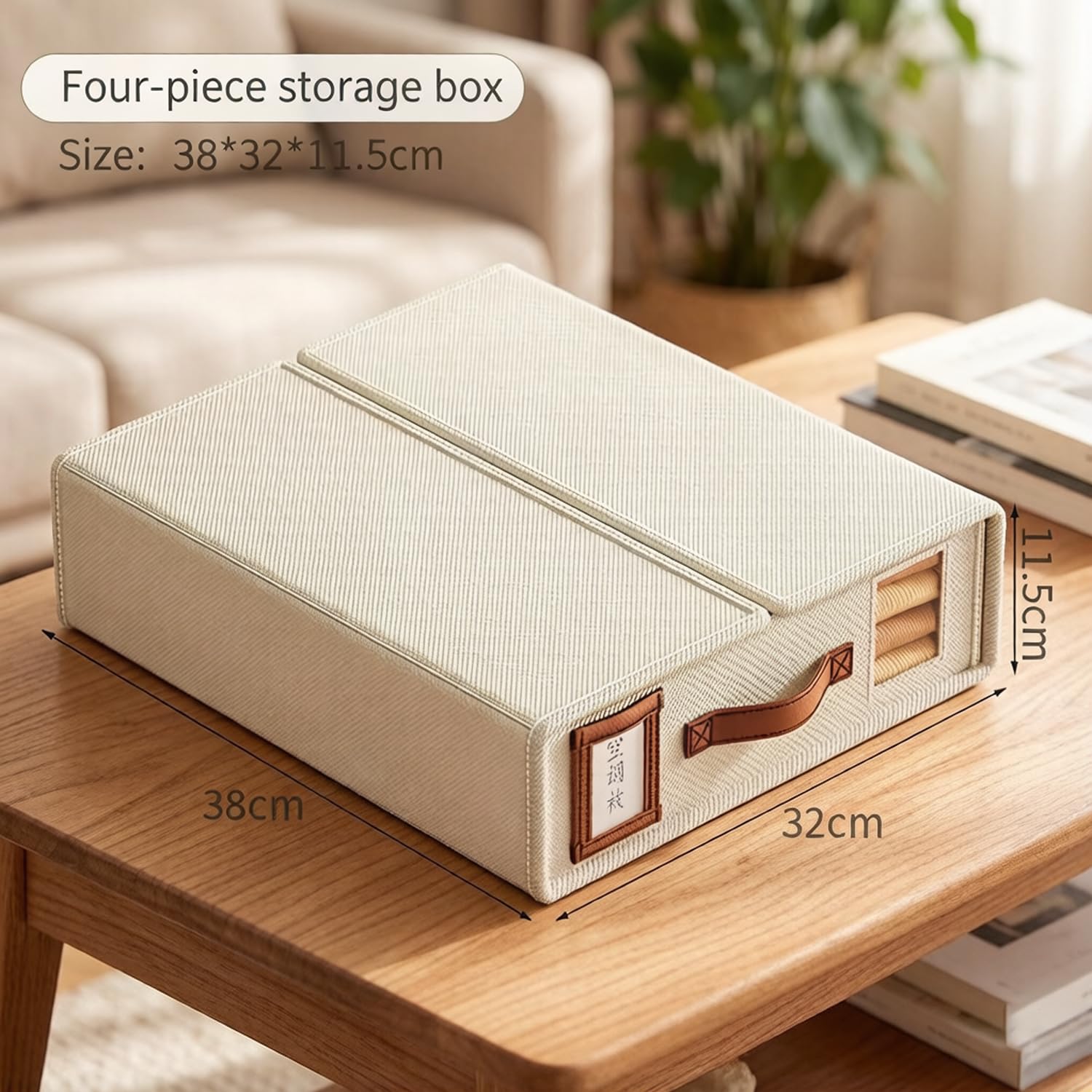 Cajas Organizadoras para Armario, Juego de 6 Cajas de Almacenamiento de Tela No Tejida 38x32x11.5 cm con Ventana Transparente, Asa y Etiqueta, para Ropa, Sábanas, Fundas Nórdicas y Mantas, Beige
