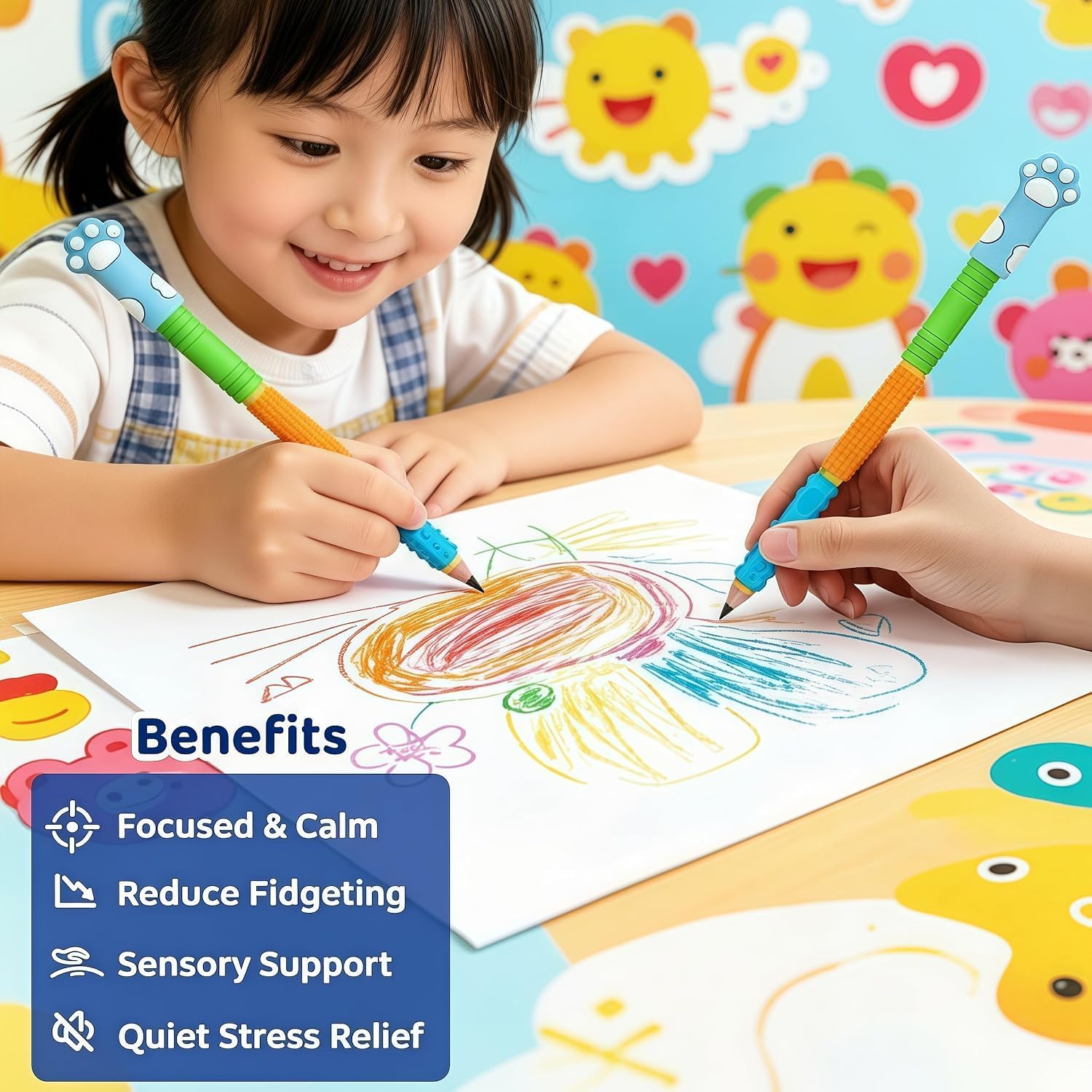 24PCS Textured Pencil Grips with 5PCS Pencil Caps, Sensory Fidget Handwriting Aid Toys for Kids Adults, ADHD Autism Anxiety Stress Relief, Classroom Educational Rewards Gifts (2PACK-58PCS) image 3