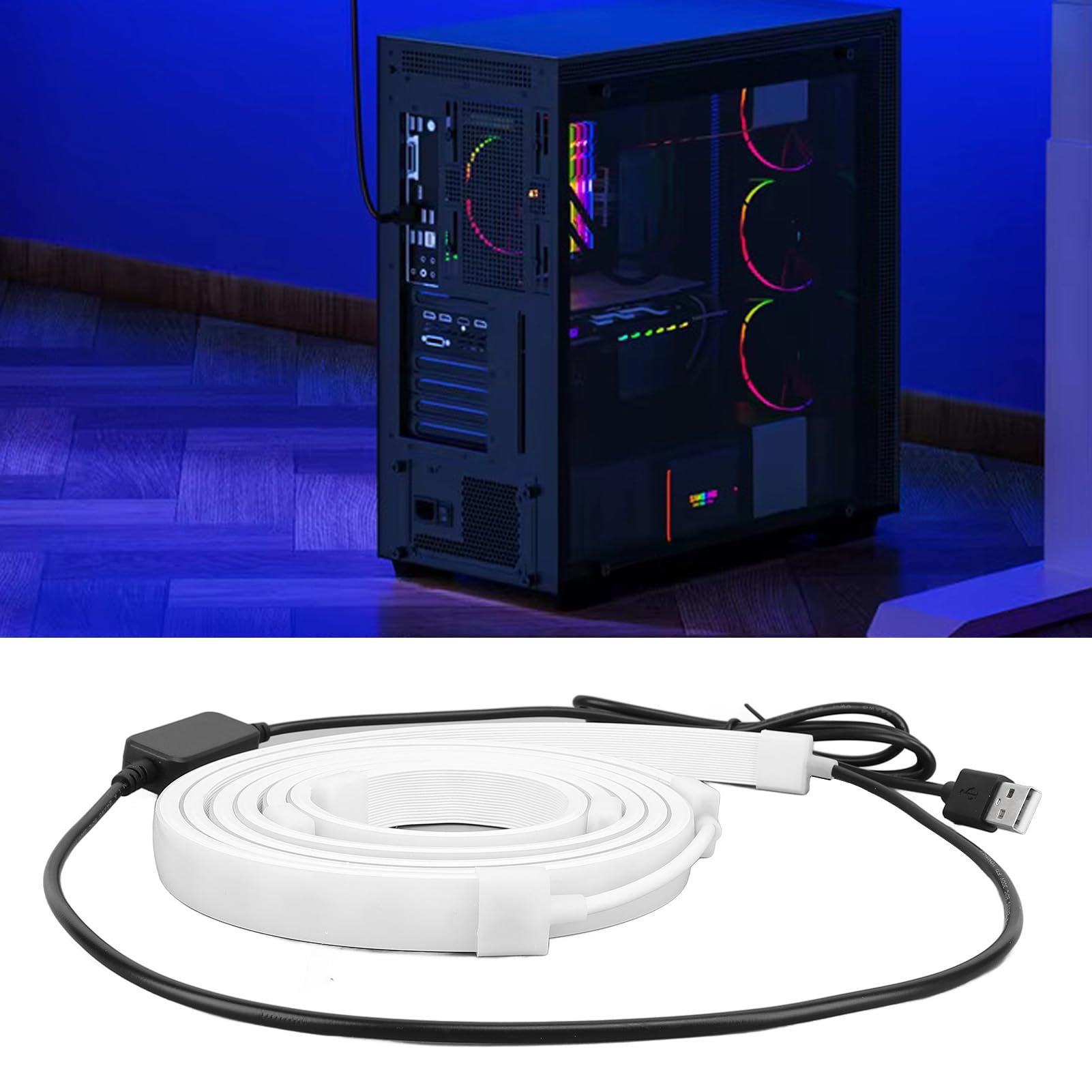 Rosvola Striscia LED per Schermo Computer RGB, Retroilluminazione Sincronizzata Tramite USB per Display Desktop da 49 Pollici con Riconoscimento Colore in Tempo Reale, Sincronizzazione Musicale e 16