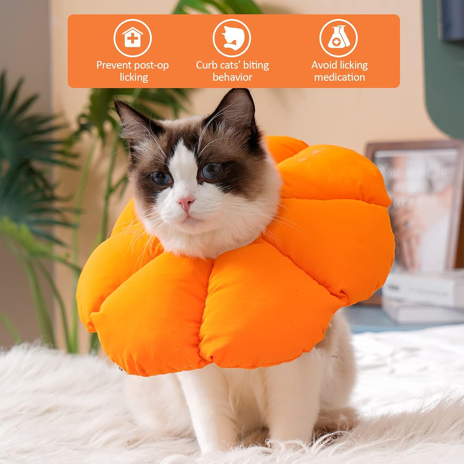 Avont Cat Cone Collar Soft, Adjustable Recovery E Collar Alternative for Cats Kittens Puppies, Elizabethan Neck Cone of Shame to Prevent Licking Biting After Surgery Protect Wounds -Orange(S)