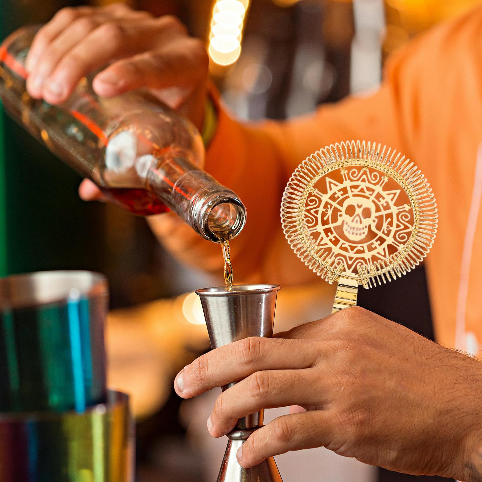 OSALADI 4 Stück Edelstahl Cocktailsieb mit Ergonomischem Design und Stilvollem Totenkopf für Barzubehör zu Hause und Coffeeshop Einfach zu Reinigen