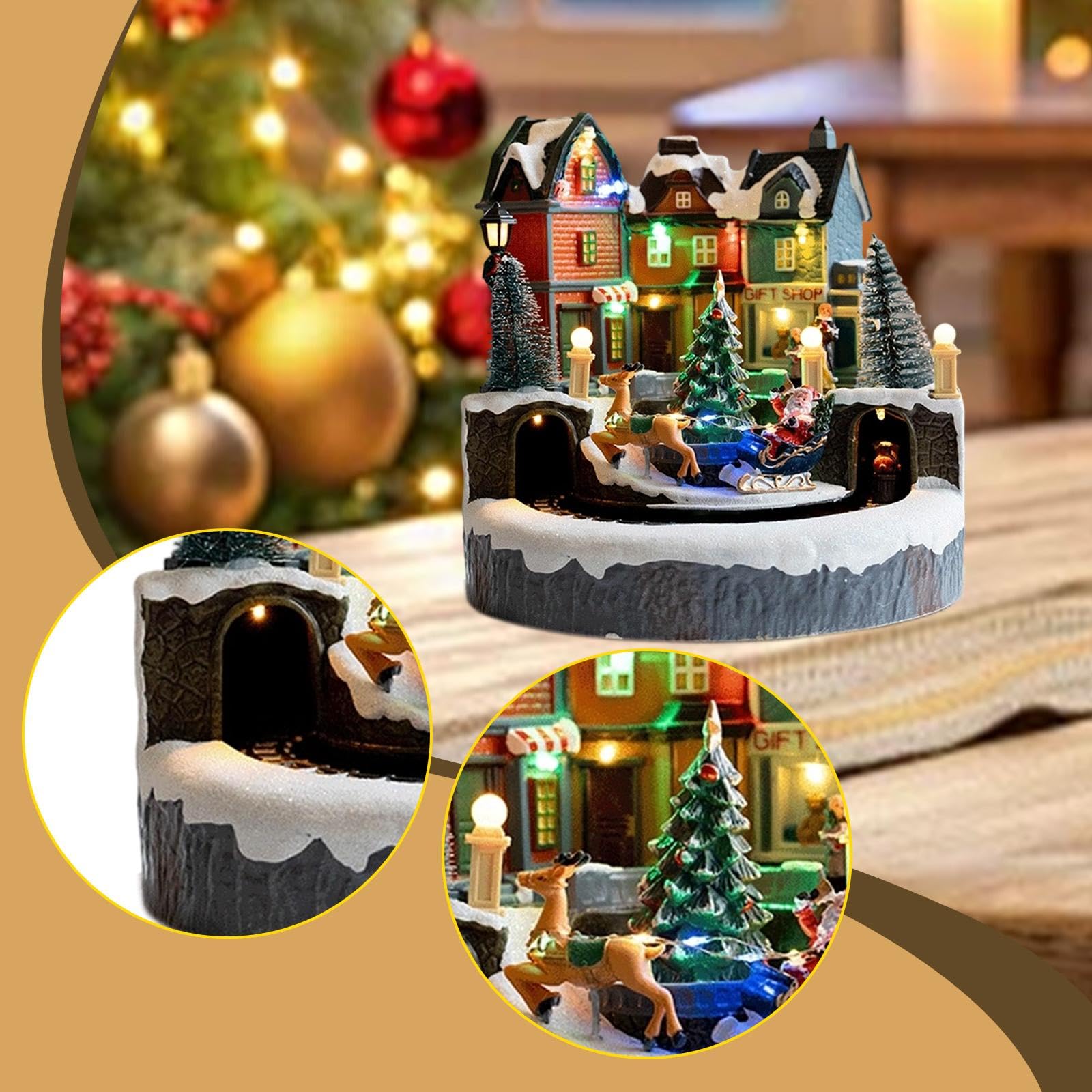 Qianly Decoración navideña iluminada para casa, decoración navideña, Mesa artística, Adorno Festivo de Castillo de Nieve LED, navideña para repisa de, Style B