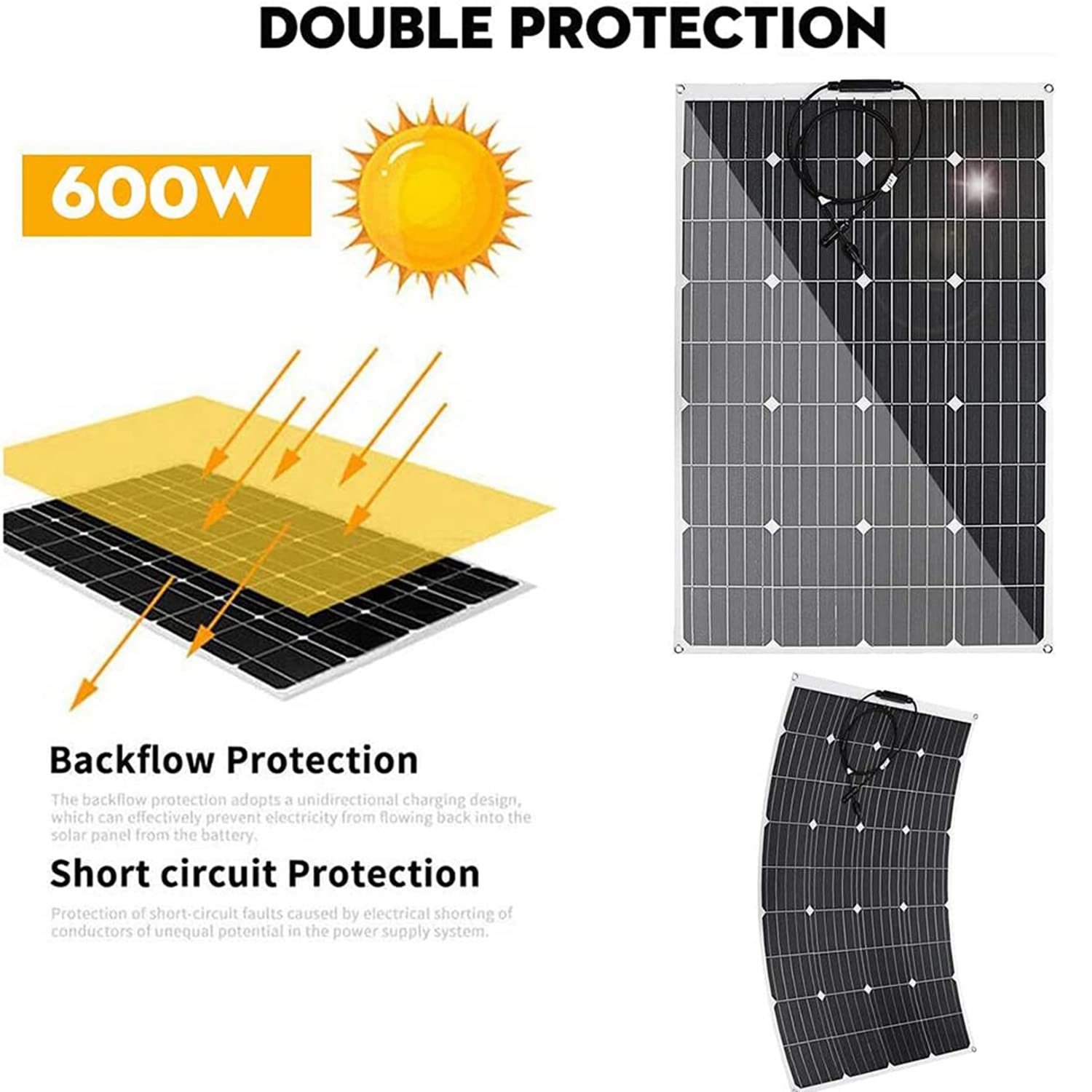 Panel Solar 18V 600W Etfe Sistema Solar Flexible Kit de Panel Solar Batería de automóvil RV Completa Cargador Solar Panel Solar monocristalino con Controlador de Carga 40A