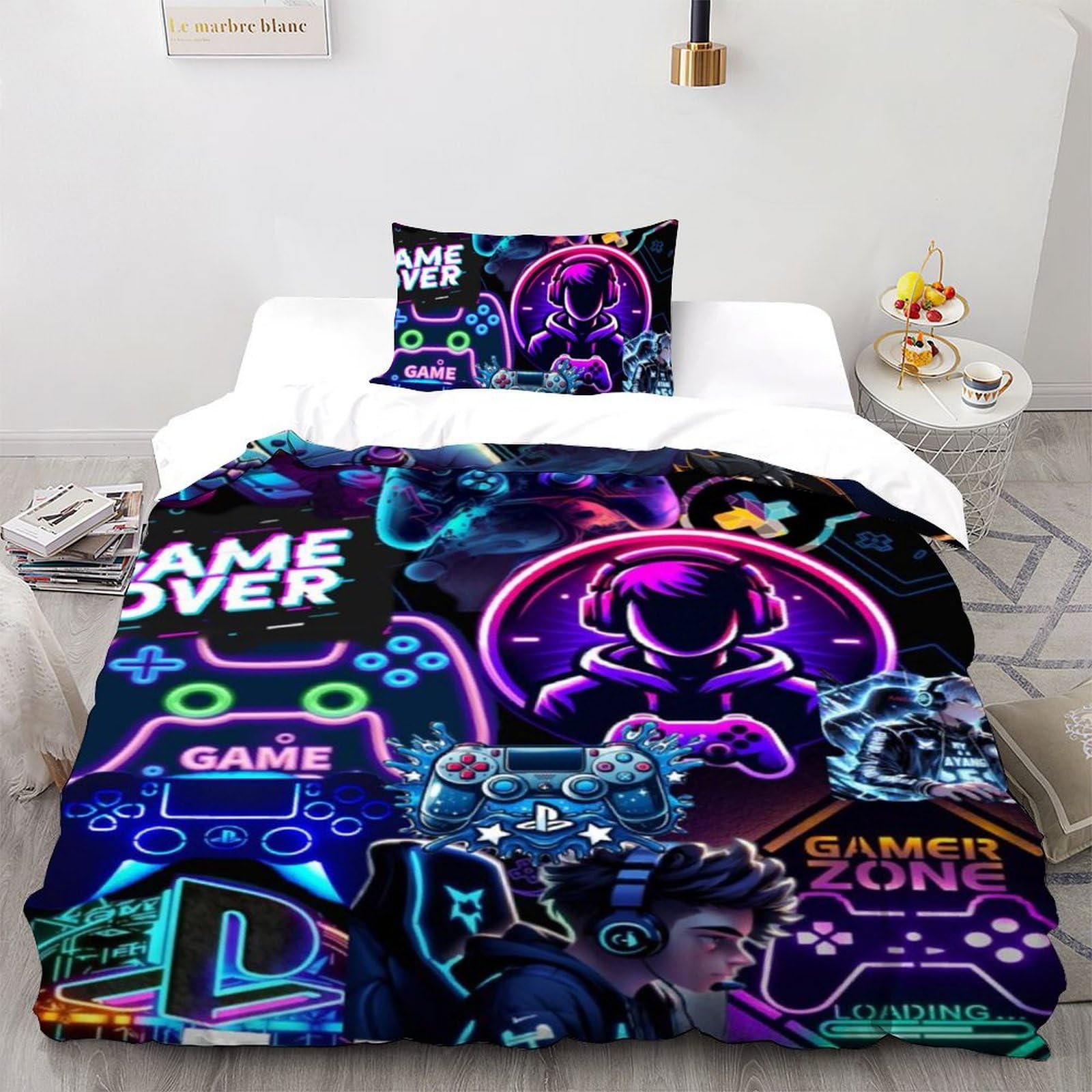 Housse de couette graffiti animal sauvage avec 1 taie d'oreiller 135x200cm pour lit simple adulte