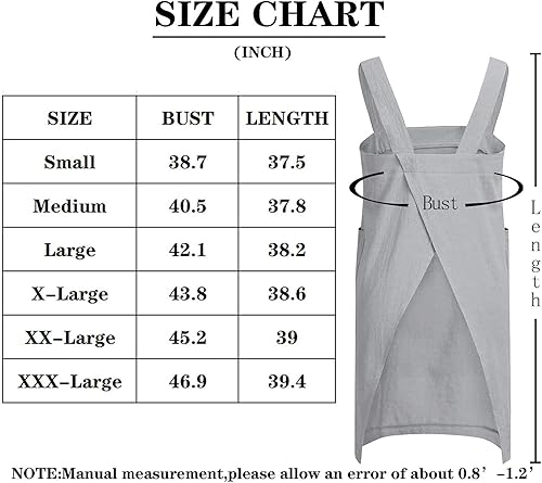 Miniatura 5 de VLZUFE Delantal de lino de algodón para mujer, delantal con espalda cruzada, vestido para hornear, cocinar, trabajar en jardinería