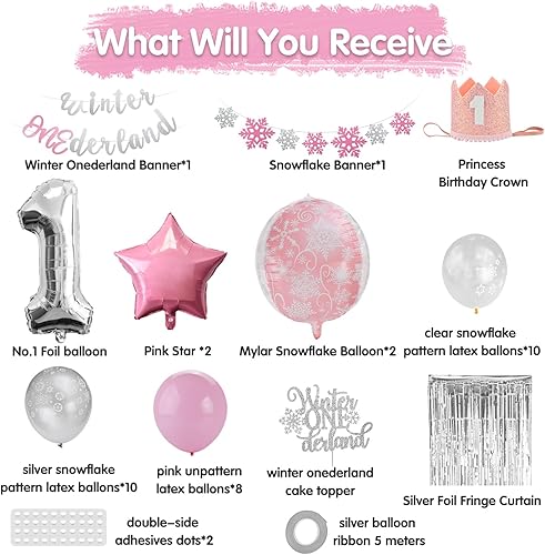 Miniatura 2 de Invierno Onederland - Decoración de 1er cumpleaños para niña, pancarta rosa de invierno Onederland, corona para tarta, globos de copo de nieve,