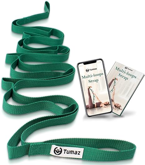 Tumaz Stretching Strap - 10 Loops & Non-Elastic Yoga Strap - The Perfect Home Workout Stretch Strap for Physical Therapy, Yoga, Pilates, Flexibility - [Extra Thick, Durable, Soft]
