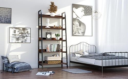 Miniatura 9 de Himimi Estantería industrial, estante de escalera grande de 5 niveles, estante de almacenamiento independiente, estantes inclinados para libros,