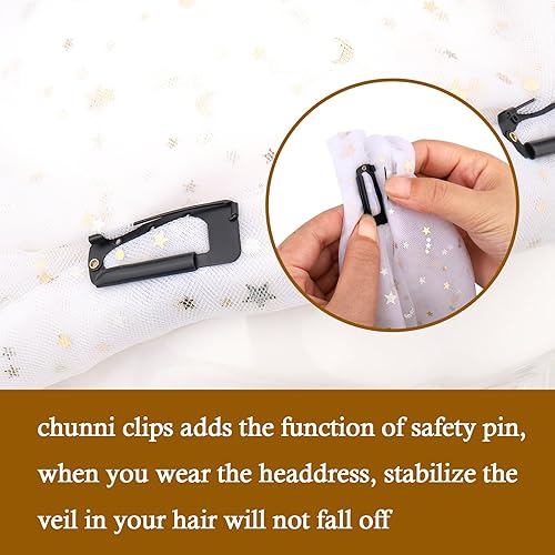Miniatura 3 de Vodolo Clips Chunni con pasadores de seguridad, 8 unidades de fuerte agarre Chunni Dupatta clips de ajuste indios para mujer, color negro