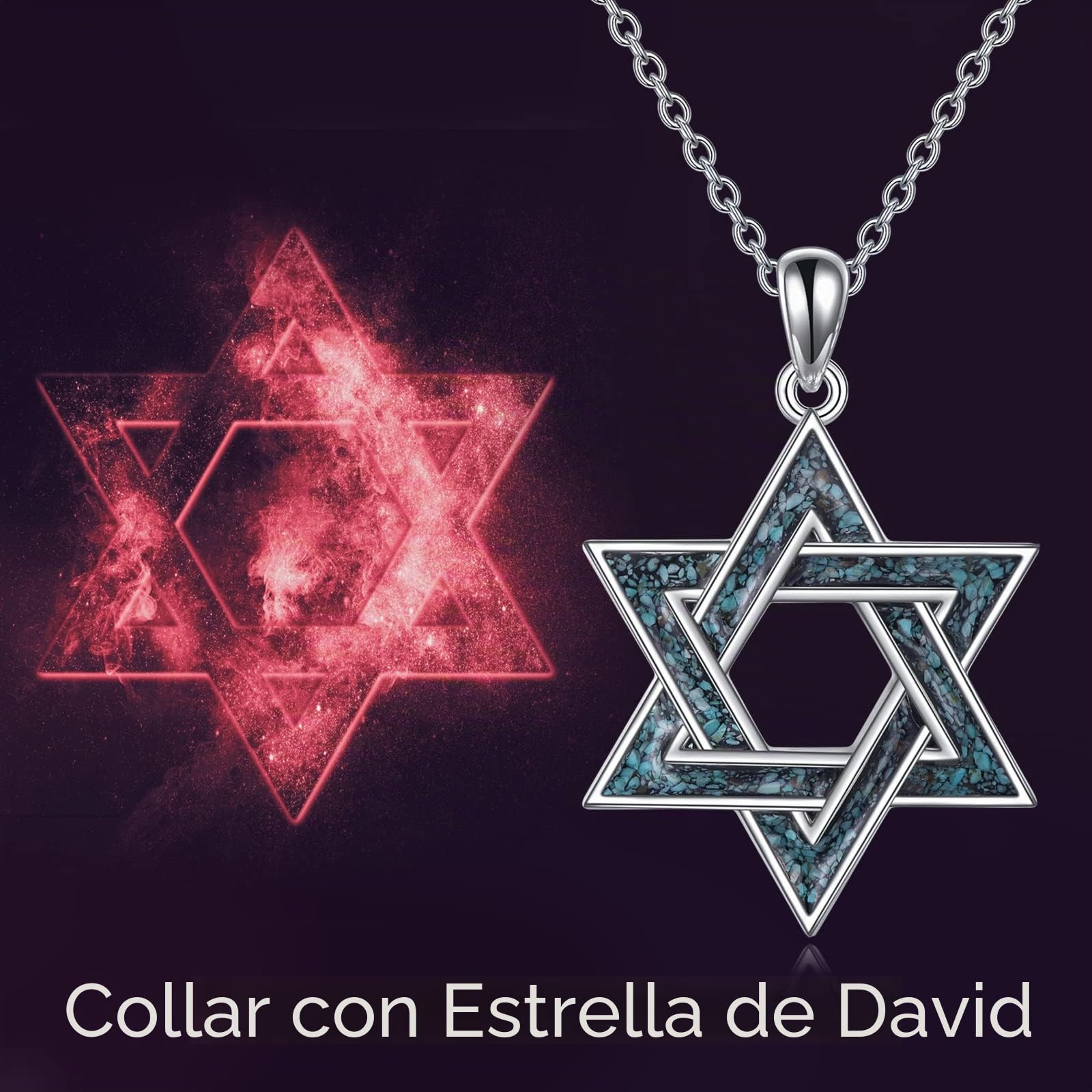 YFN Collar de estrella de David de plata de ley con colgante de tuquoise para mujeres y hombres