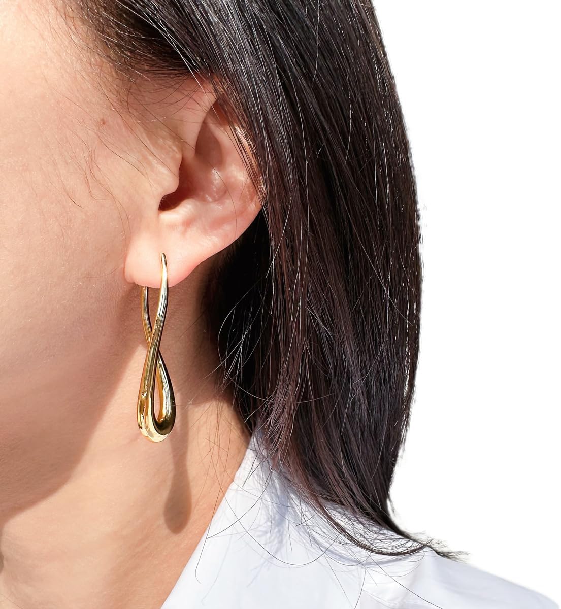 Minimalist Teardrop Twist Hoop Earrings with Velvet Jewelry Box, Gold Plated Brass 925 Silver Needle, Hypoallergenic Large U - Shaped Statement Earrings, 4.5cm Long & 2.1cm Wide, 13.9g Pair - Image 3