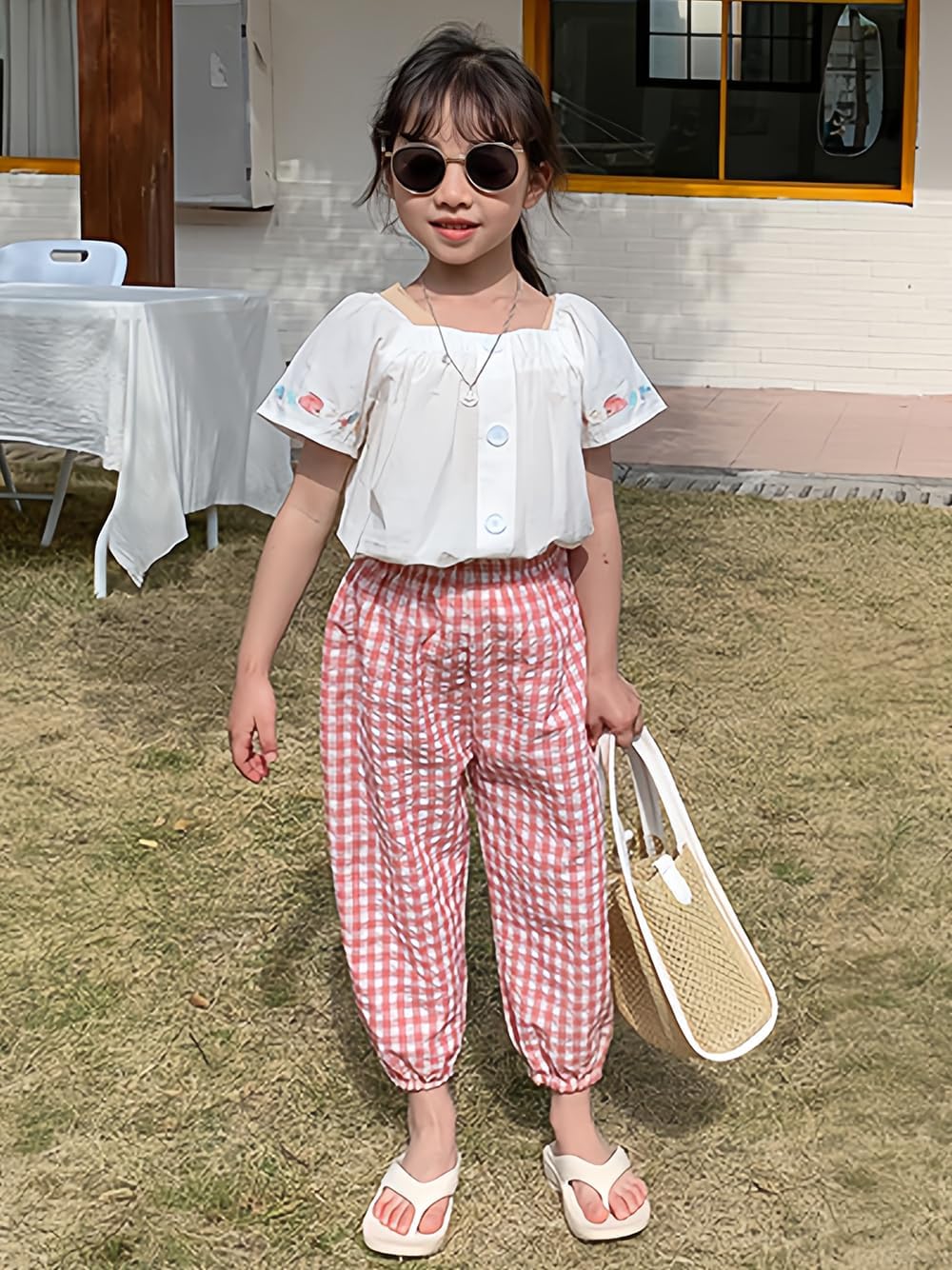 BINIDUCKLING Toddler Pull Up Loose Gingham Girls Pants 2-9 Years - Image 2