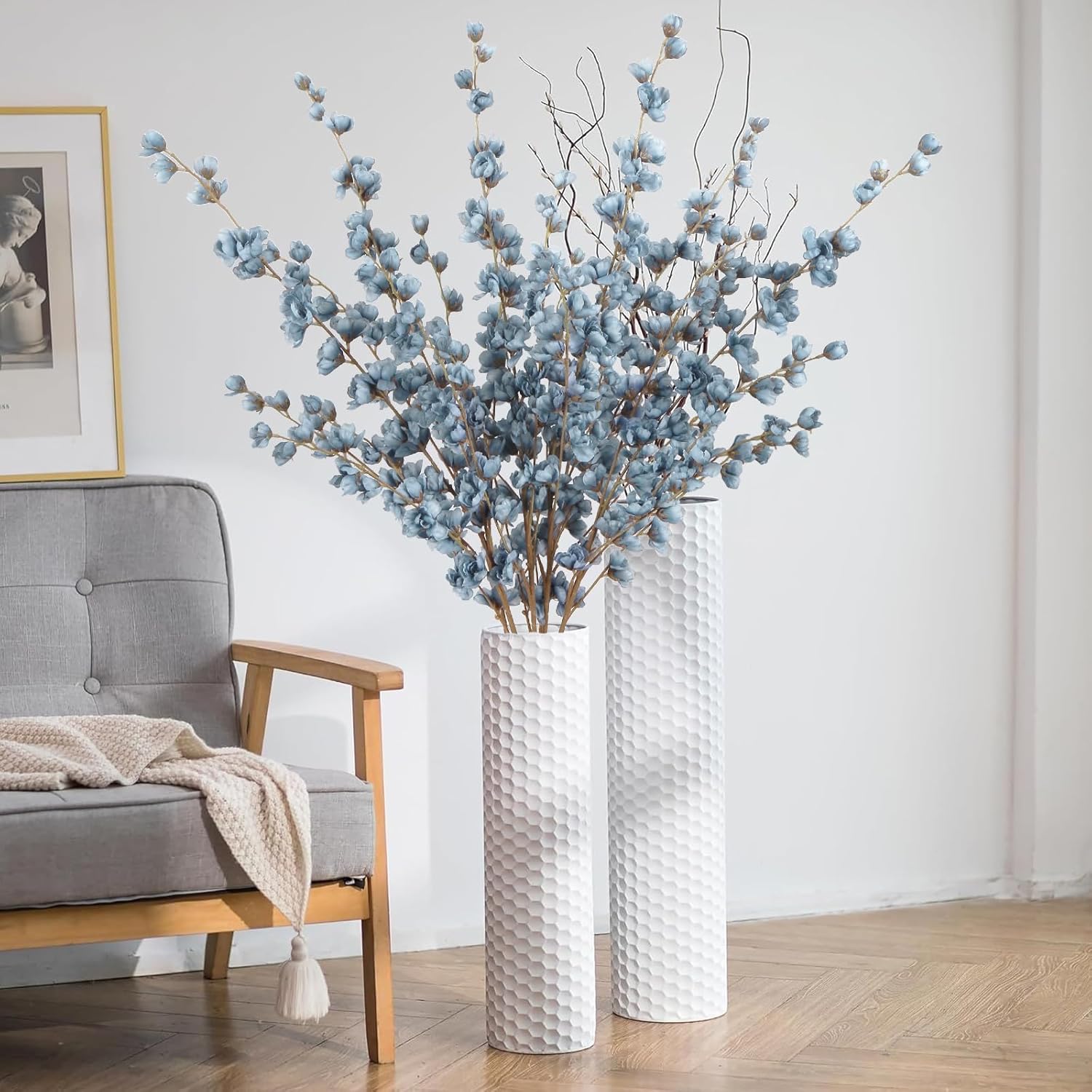 IPOPU Dusty Blue Delphinium Artificial Flowers Bulk 5PCS Faux Snapdragon Stems 45.6in Tall Fake Flowers for Floor Vase Table Centerpieces Wedding Home Decor (Dusty Blue)
