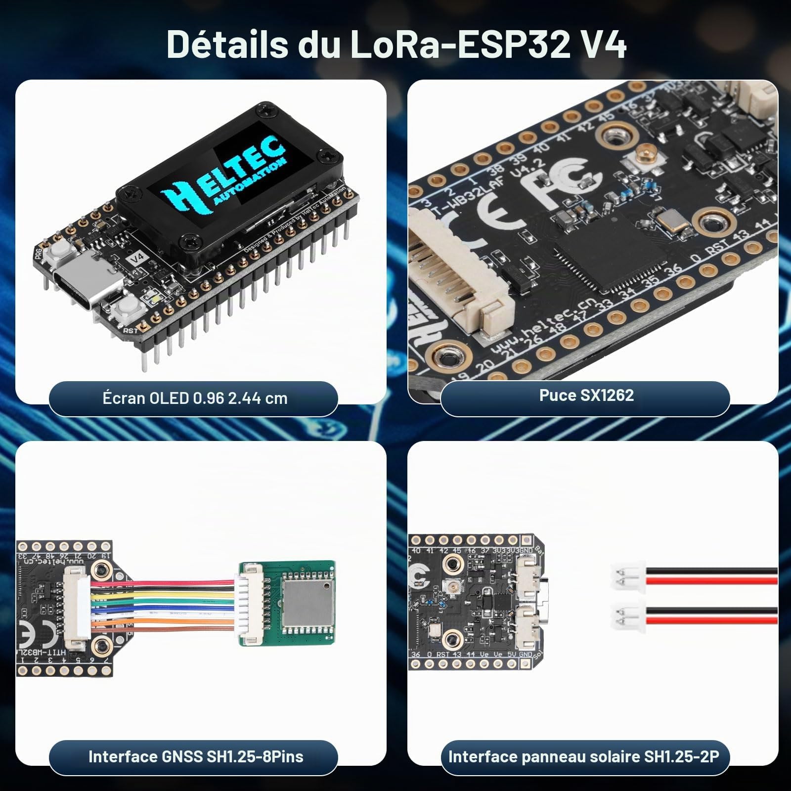 Binghe Lora ESP32 V4 Board avec Meshtastic Lora ESP32 V4 WiFi Bluetooth avec GPS / 868MHz Antenne et 3000mah Les Piles 0.96″ OLED Display 1262 Chip ESP32-S3R2 MCU 16M Flash avec Arduino Meshtastic