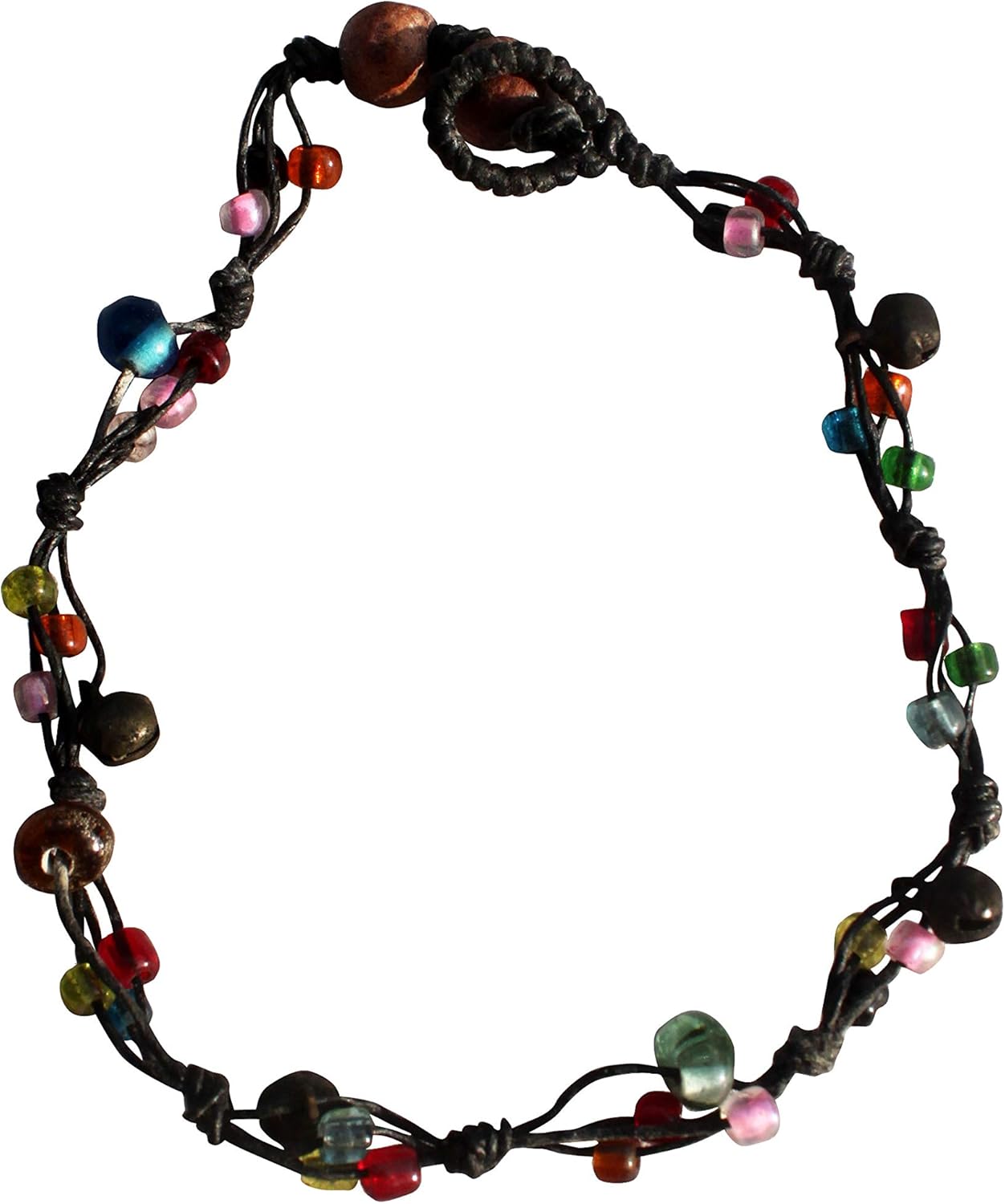 RaanPahMuang Beaded Waxed String Natural Gypsy or Festival Style Bell Anklets