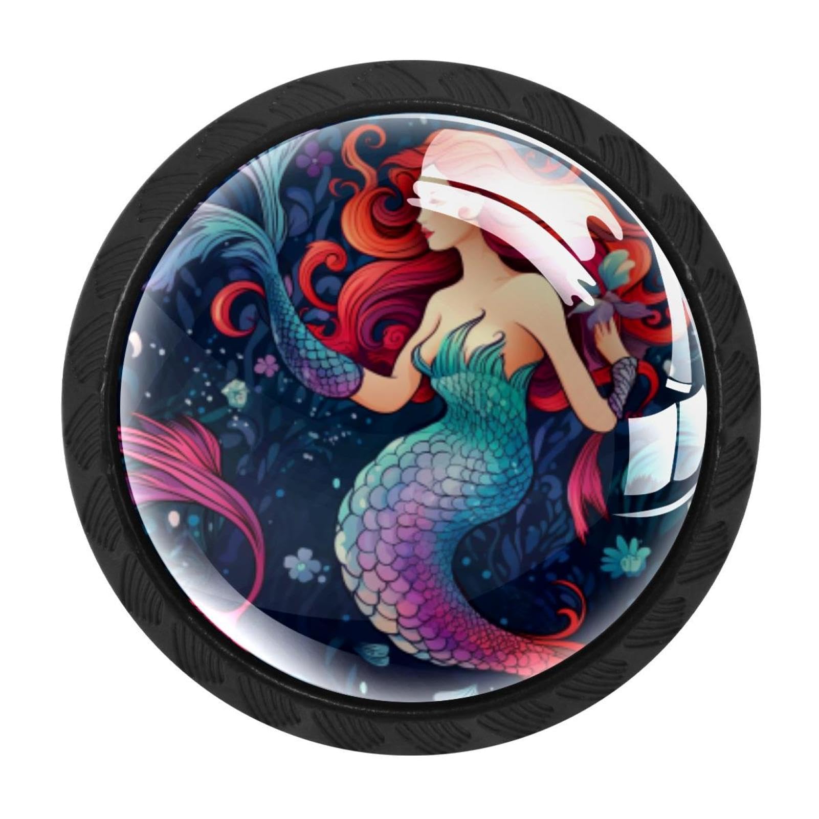 Chenzzzz Multicolored 09 4Pcs Mermaid Dresser Knob Round Glass Drawer Knobs Pulls Cabinet Handle For Home Kitchen Office Bathroom Wardrobe Cupboard