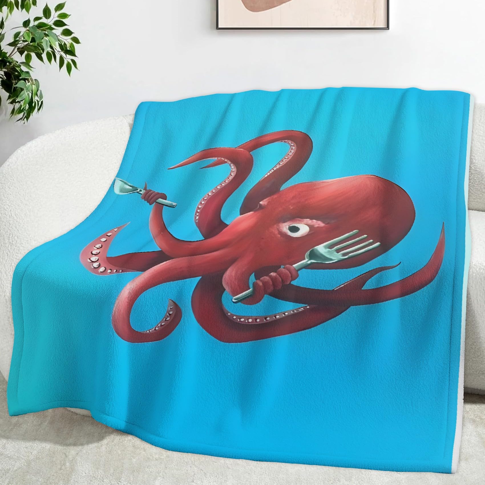 Couverture pieuvre rouge style amusant pour soirées cocooning au salon