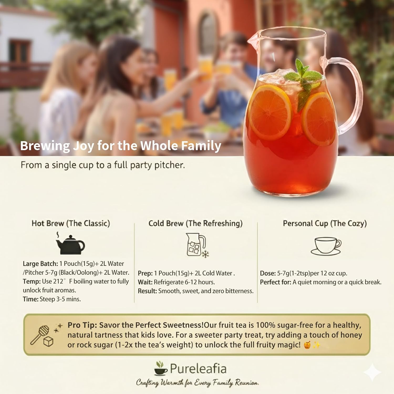 Pureleafia 12-Flavor Fruit Tea Sampler, 15g Pouches Brew 2L Each, Hot & Cold Brew Herbal Infusion, Mixed Caffeine & Caffeine-Free Blends, Low-Temp Dried Sugar-Free Tea for Family Party & Gifting (12 Count)