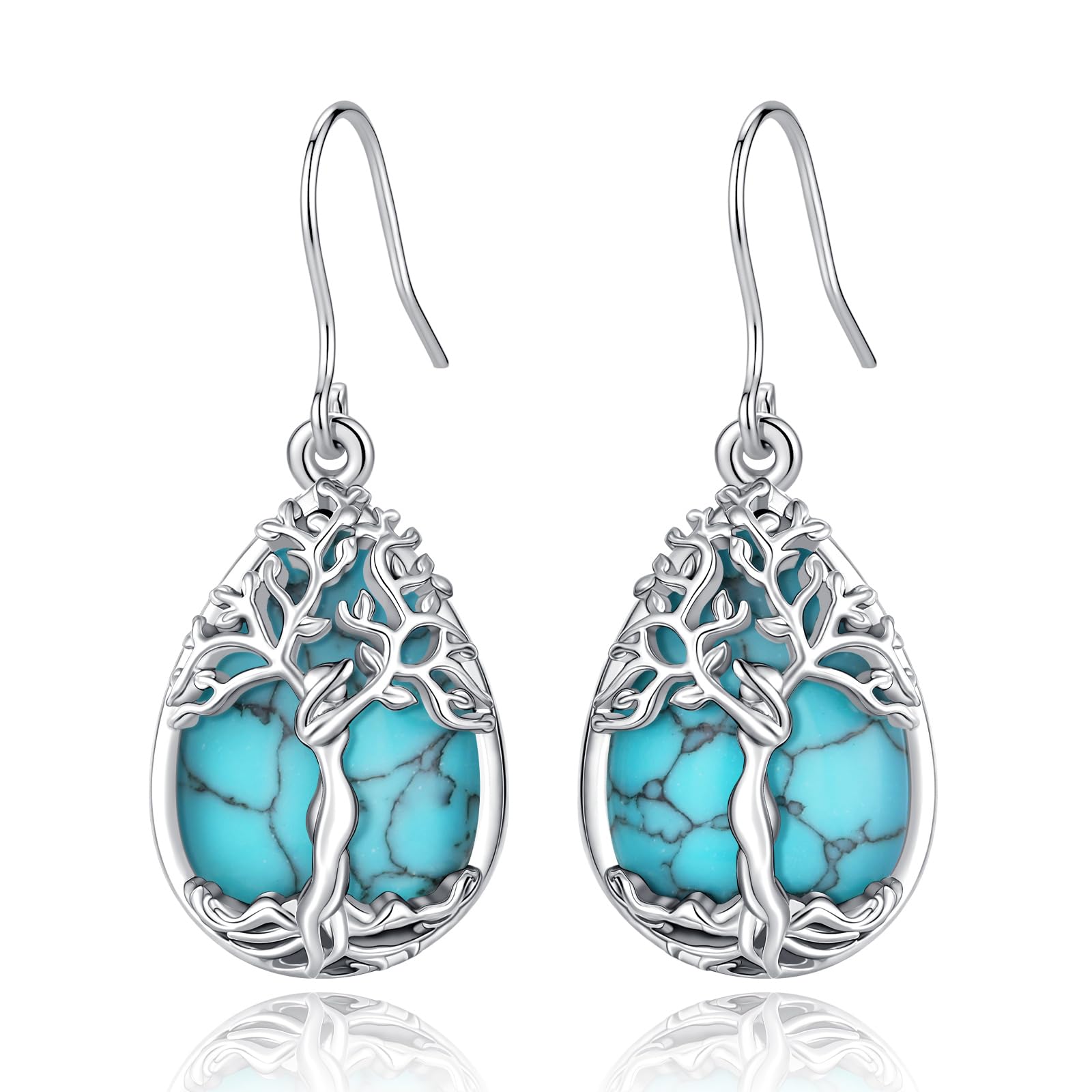 AEONSLOVE Pendientes Árbol de la Vida con Piedra Lunar para Mujer
